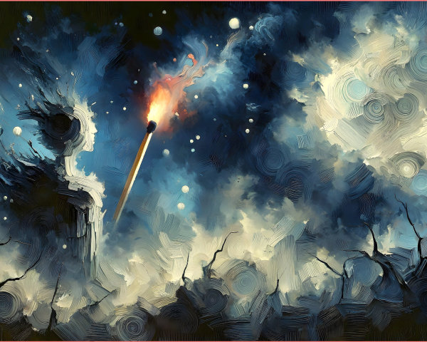 Surreal Artwork of Cosmic Elements and Dark Figure