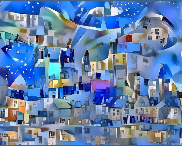 Vibrant Abstract Cityscape with Geometric Shapes