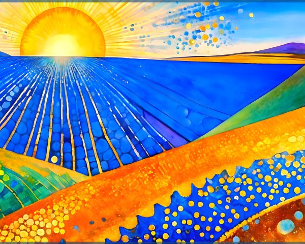 Vibrant Abstract Landscape with Radiant Sunrise