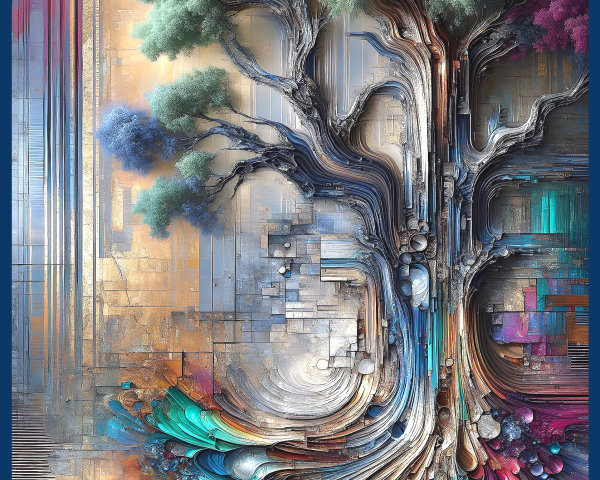 Abstract Tree with Colorful Background and Patterns