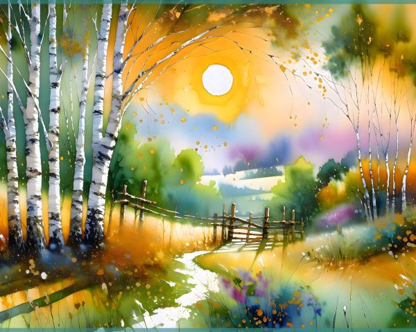 Autumn Landscape with Birch Trees and Rolling Hills