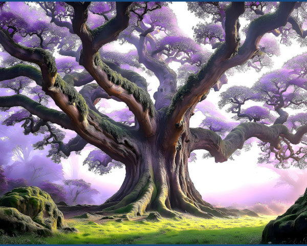 Majestic ancient tree with vibrant purple leaves
