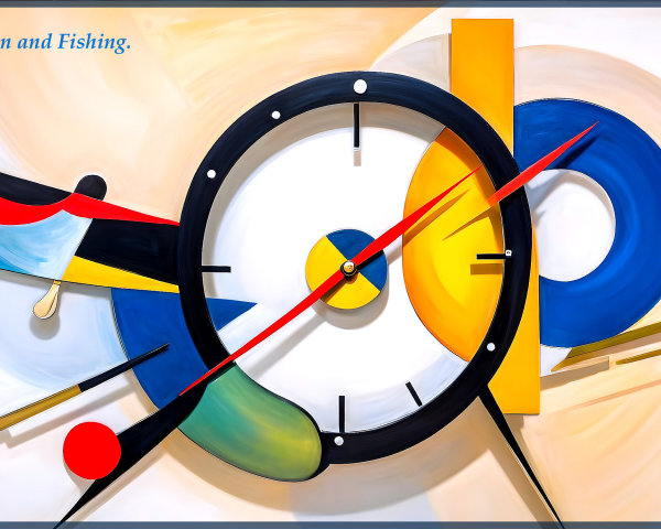Vibrant Abstract Composition Featuring Clock and Shapes