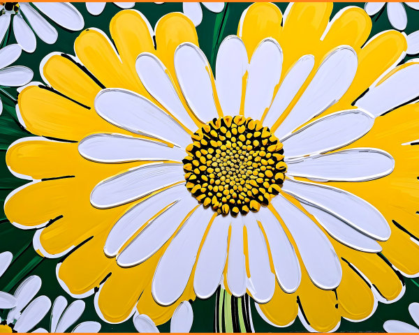 Vibrant Artwork of Bold Daisies on Green Background