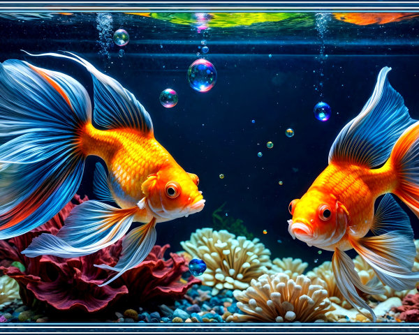 Vibrant Underwater Scene with Goldfish and Coral