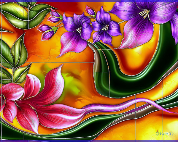 Vibrant Abstract Design with Oversized Flowers and Colors