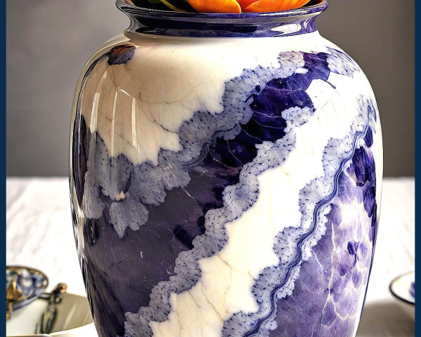 Marbled Vase with Orange Flower and Elegant Decor