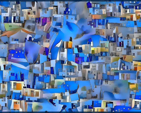 Vibrant Collage of Blue Urban Buildings and Textures