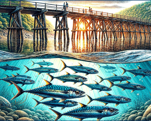 Serene Above and Below Water Landscape with Fish