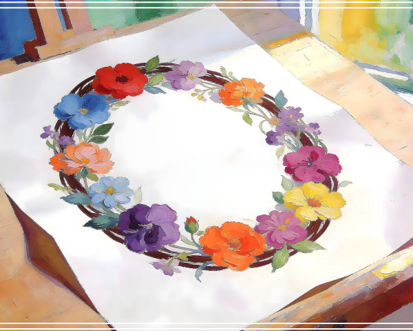 Impressionistic Painting of a Colorful Floral Wreath