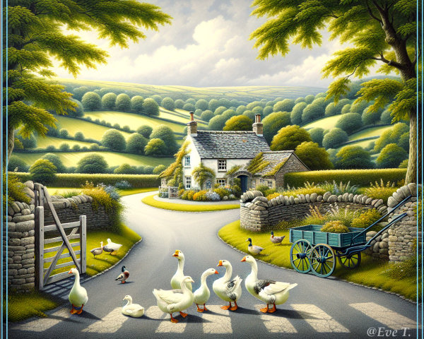 Quaint Cottage in Serene Countryside Landscape