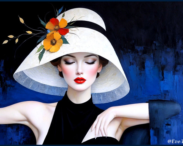 Elegant Woman in Wide-Brimmed Hat and Black Outfit