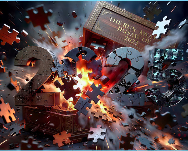 3D Rendering of "2023" in Jigsaw Puzzle Style