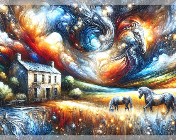 Vibrant Dreamlike Landscape with Whimsical House