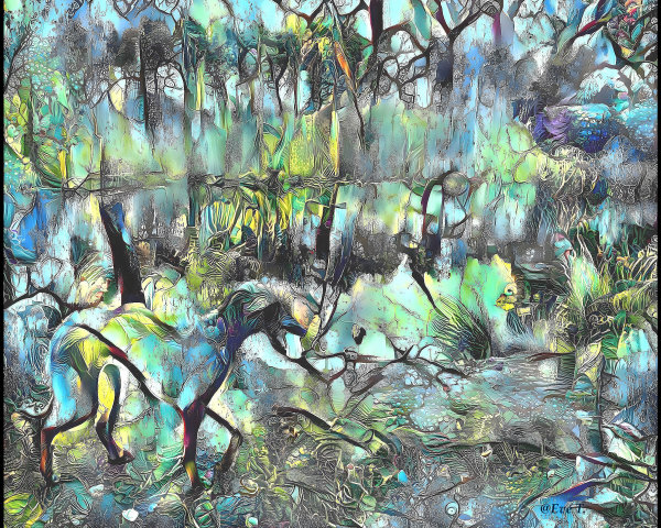 Vibrant Abstract Landscape with Whimsical Horse