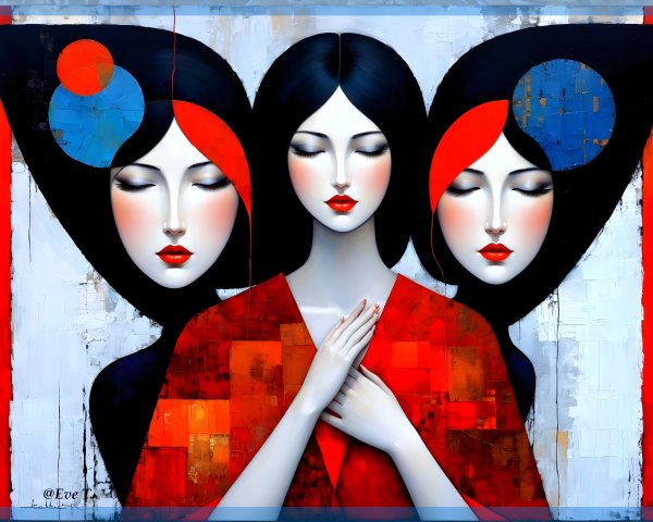 Elegant Women in Vibrant Geometric Artwork