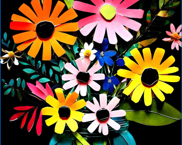 Vibrant Paper Flower Bouquet in a Jar Display