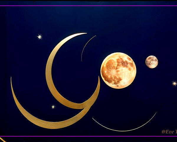 Abstract Design of Celestial Bodies on Blue Background
