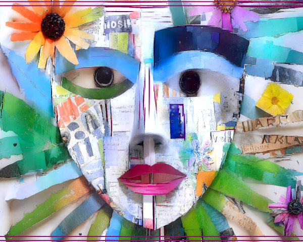 Vibrant Mixed-Media Artwork of Stylized Face Elements