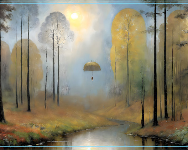 Serene Landscape with Autumn Trees and Gentle Sun