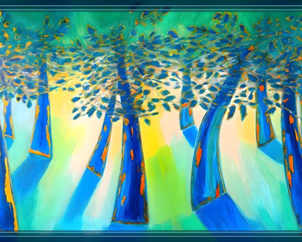 Vibrant Forest Scene with Stylized Trees and Foliage