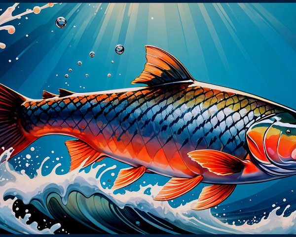 Stylized Fish Swimming in Vibrant Blue Waters