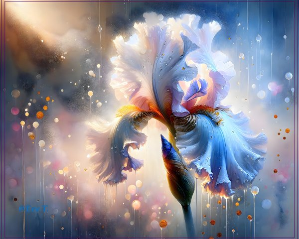 Digital Artwork of an Iris Flower with Soft Colors