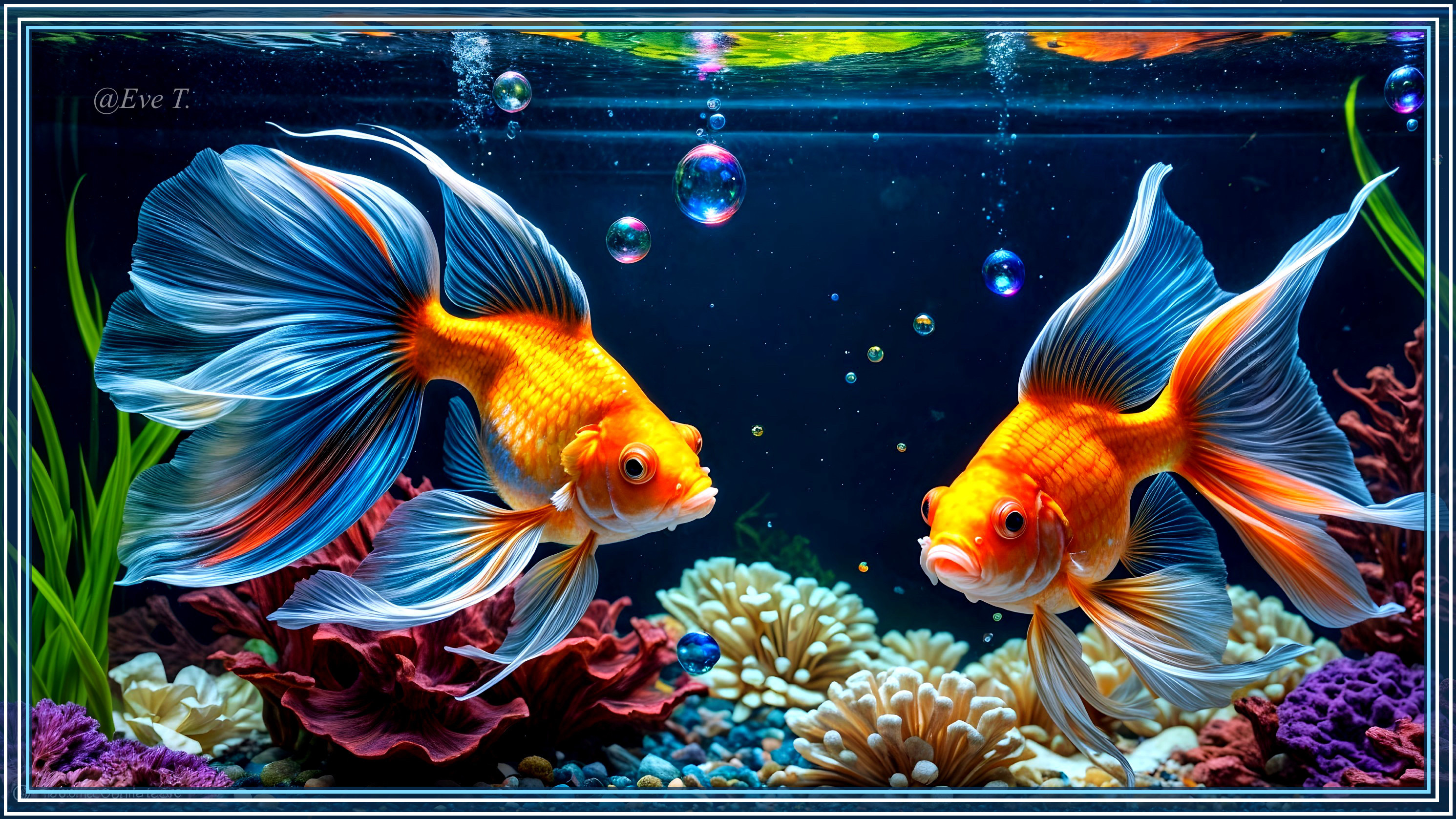 Vibrant Underwater Scene with Goldfish and Coral
