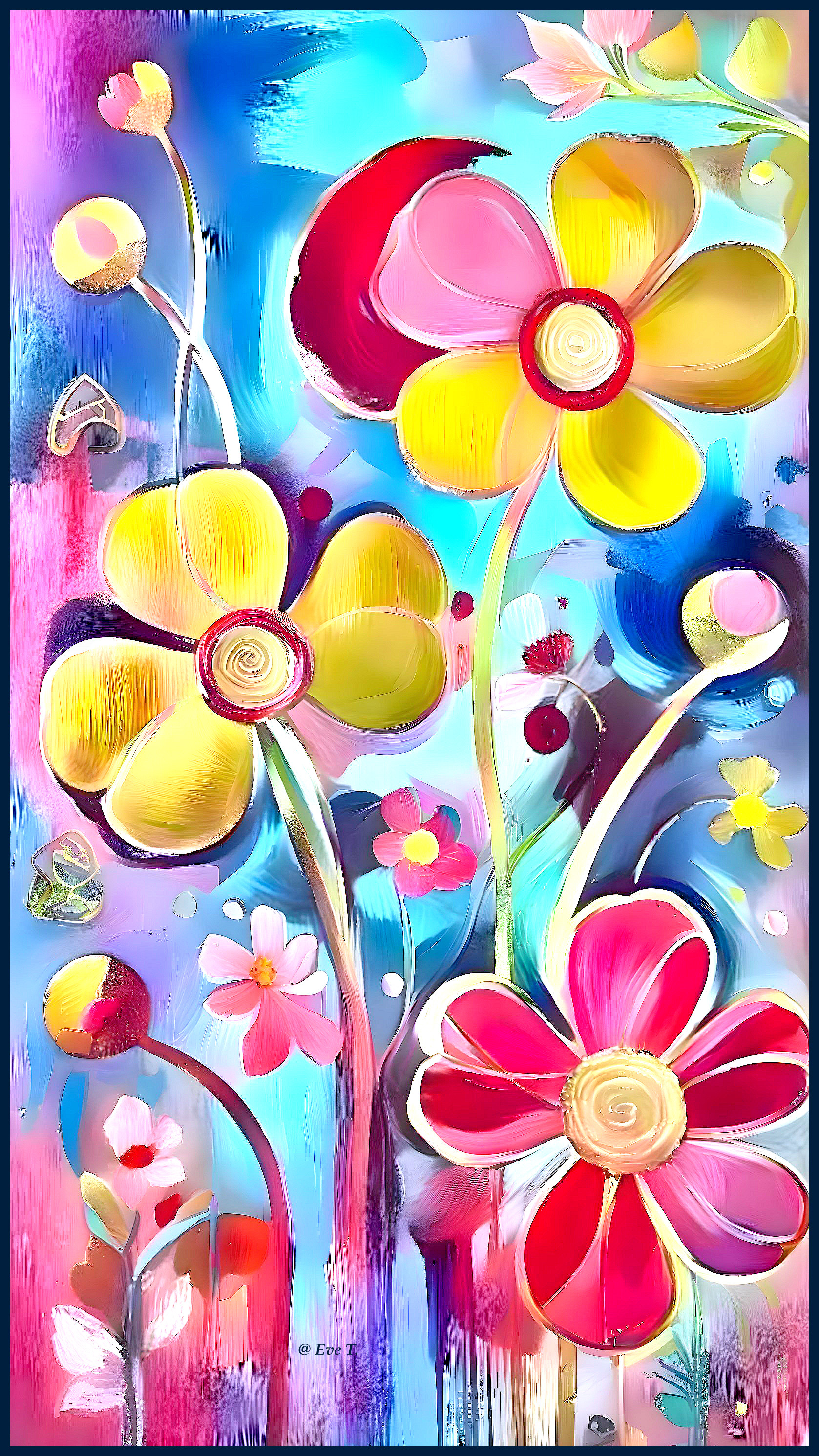 Colorful Abstract Painting with Whimsical Flowers