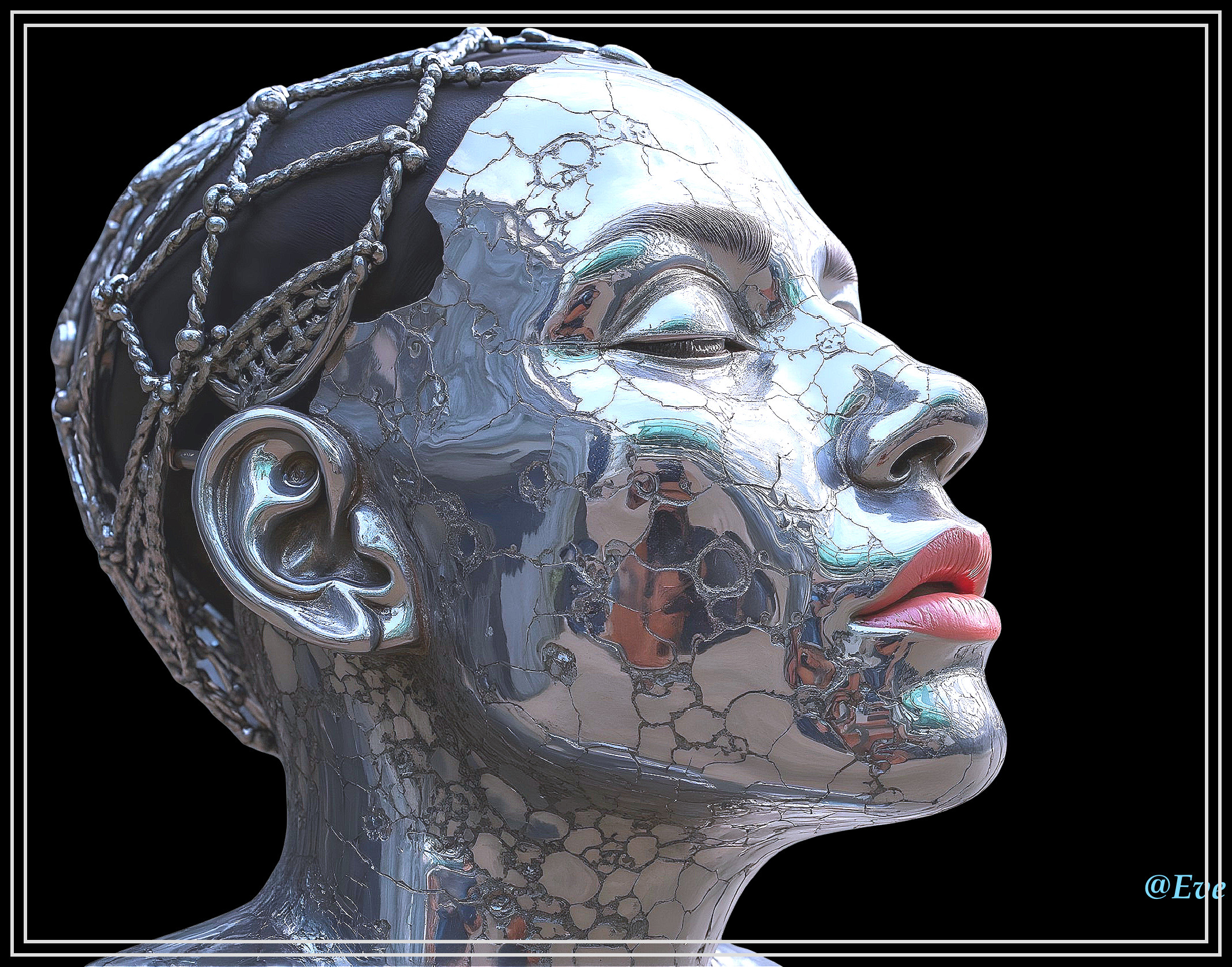 Sleek Metallic Humanoid Head with Reflective Surface