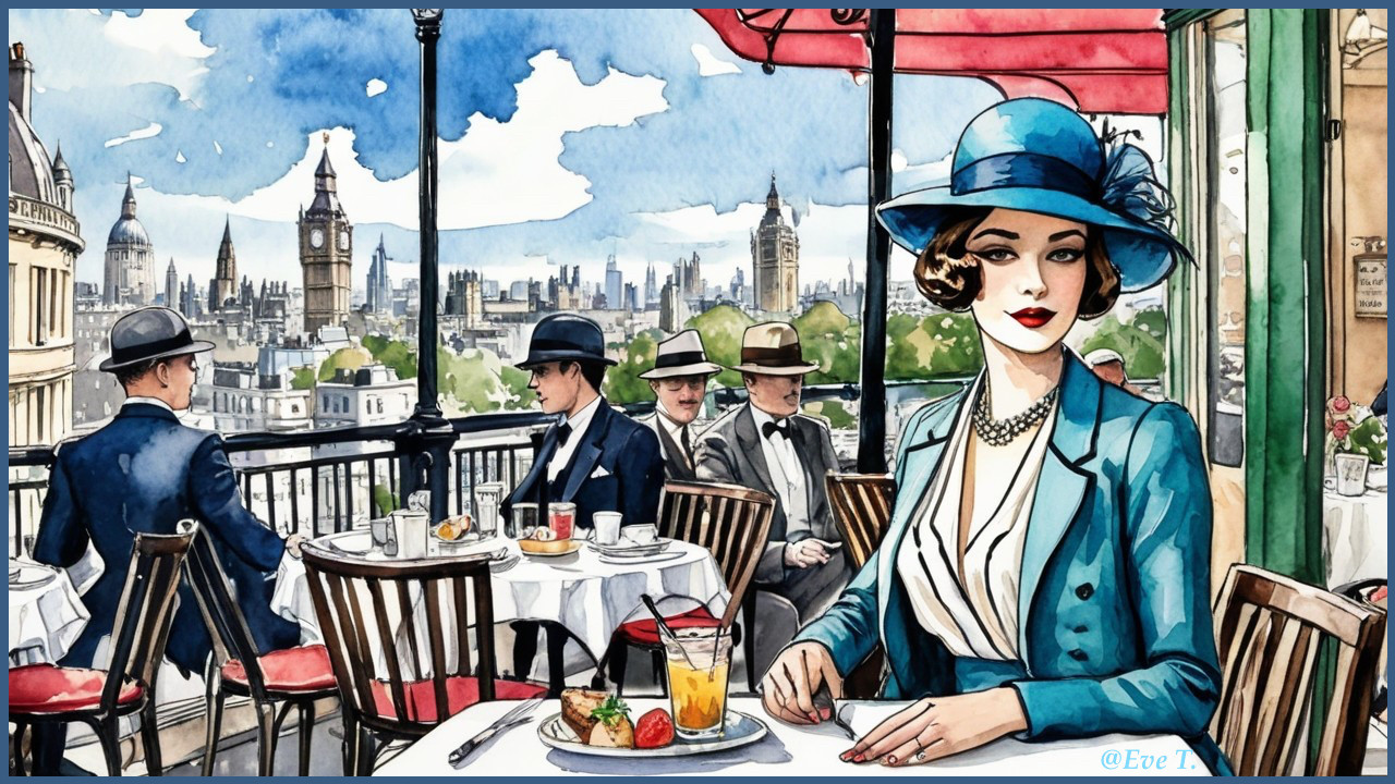 Stylish Woman at Cafe Overlooking Vibrant Cityscape