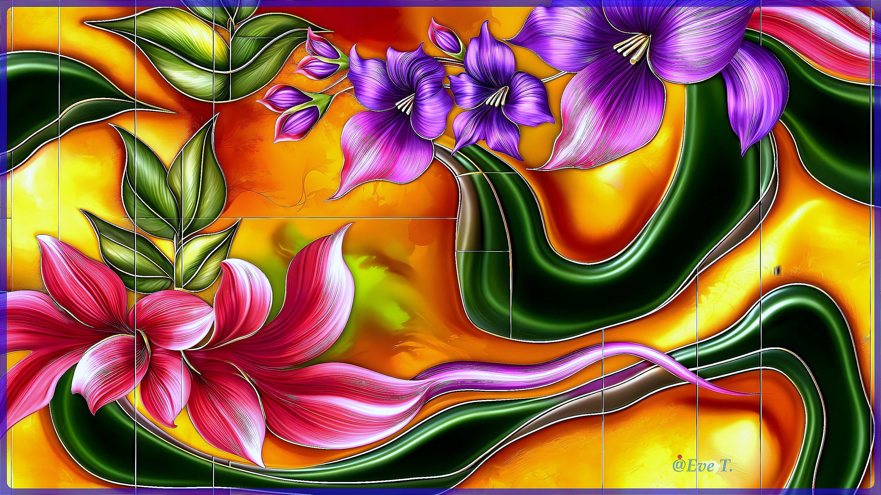 Vibrant Abstract Design with Oversized Flowers and Colors