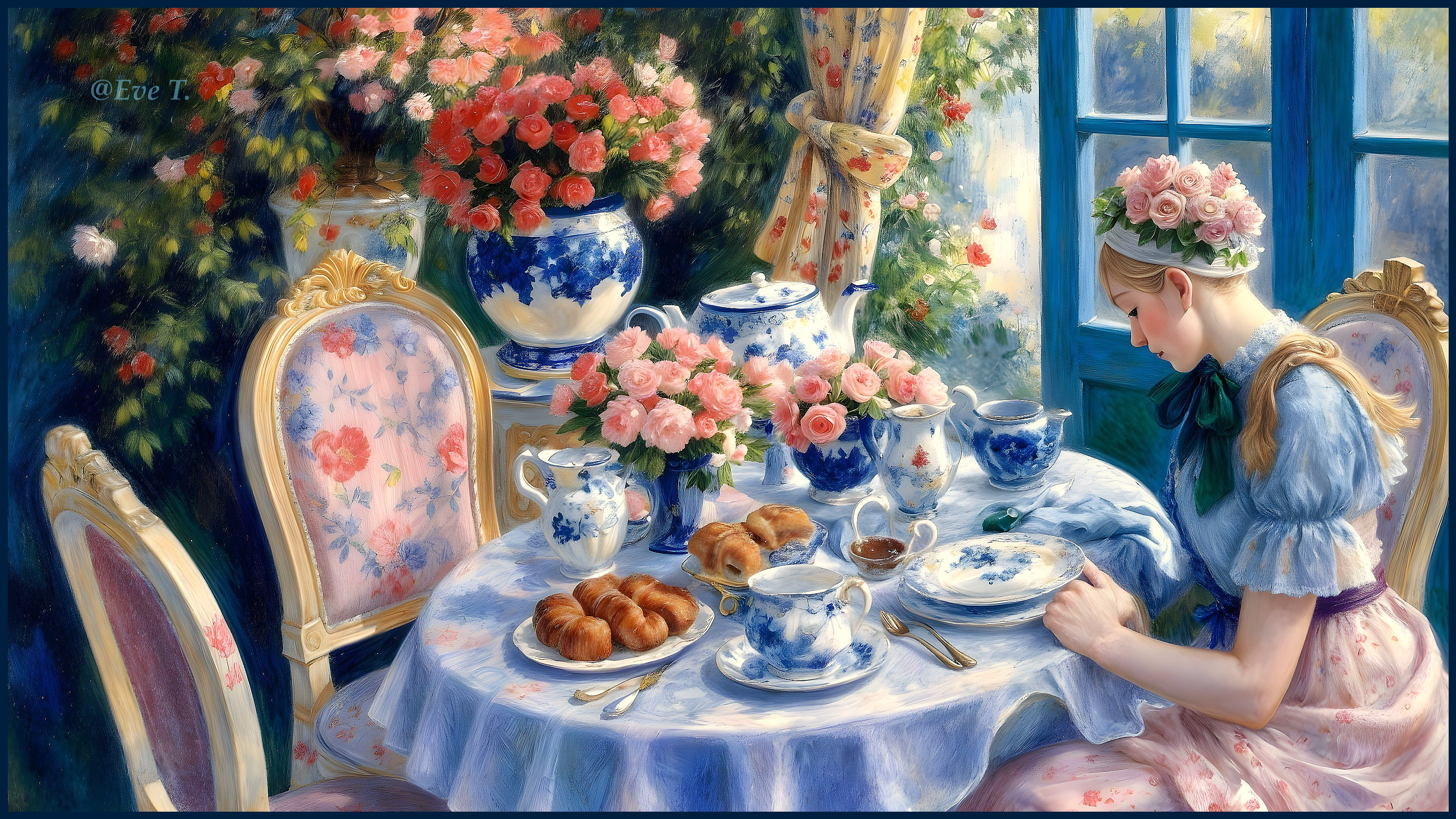 Serene Afternoon Tea Setting with Floral Accents