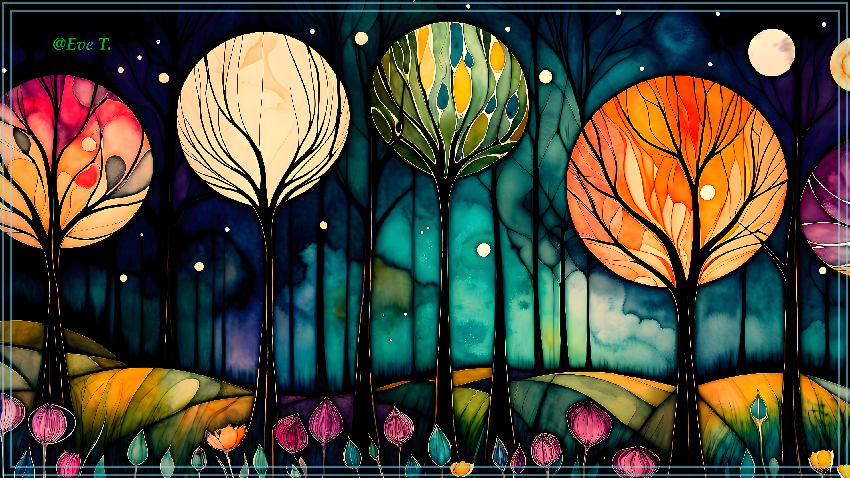 Vibrant Abstract Landscape with Whimsical Trees