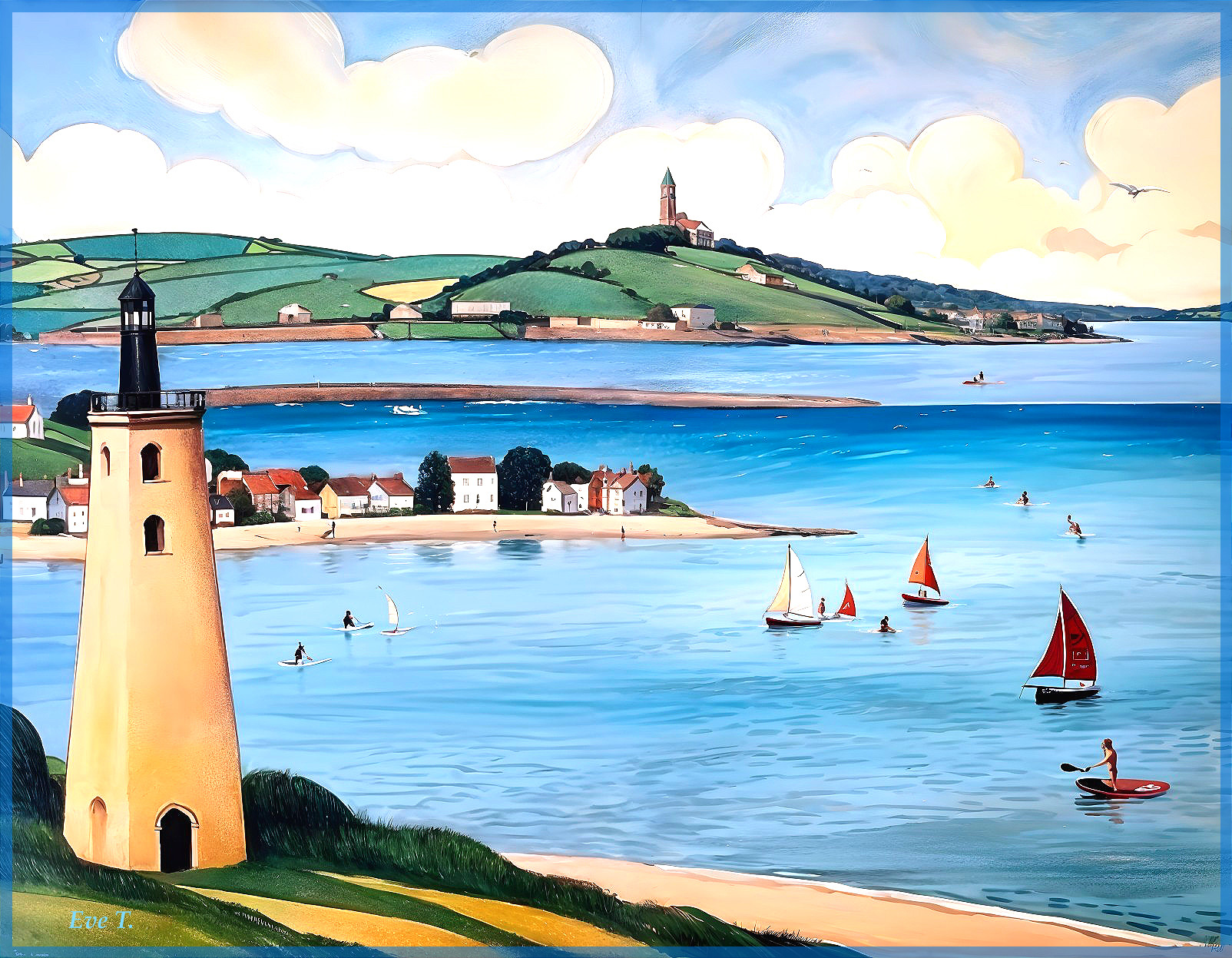 Coastal Landscape with Lighthouse and Rolling Hills