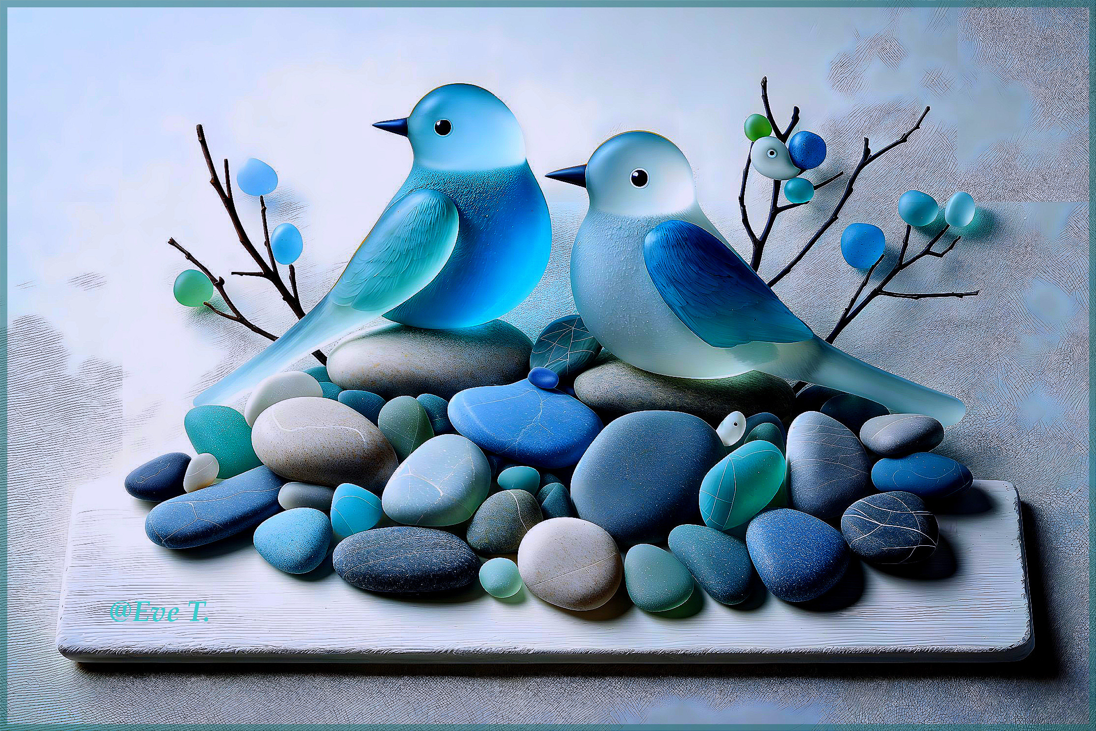 Charming Birds on Colorful Stones with Vibrant Nature