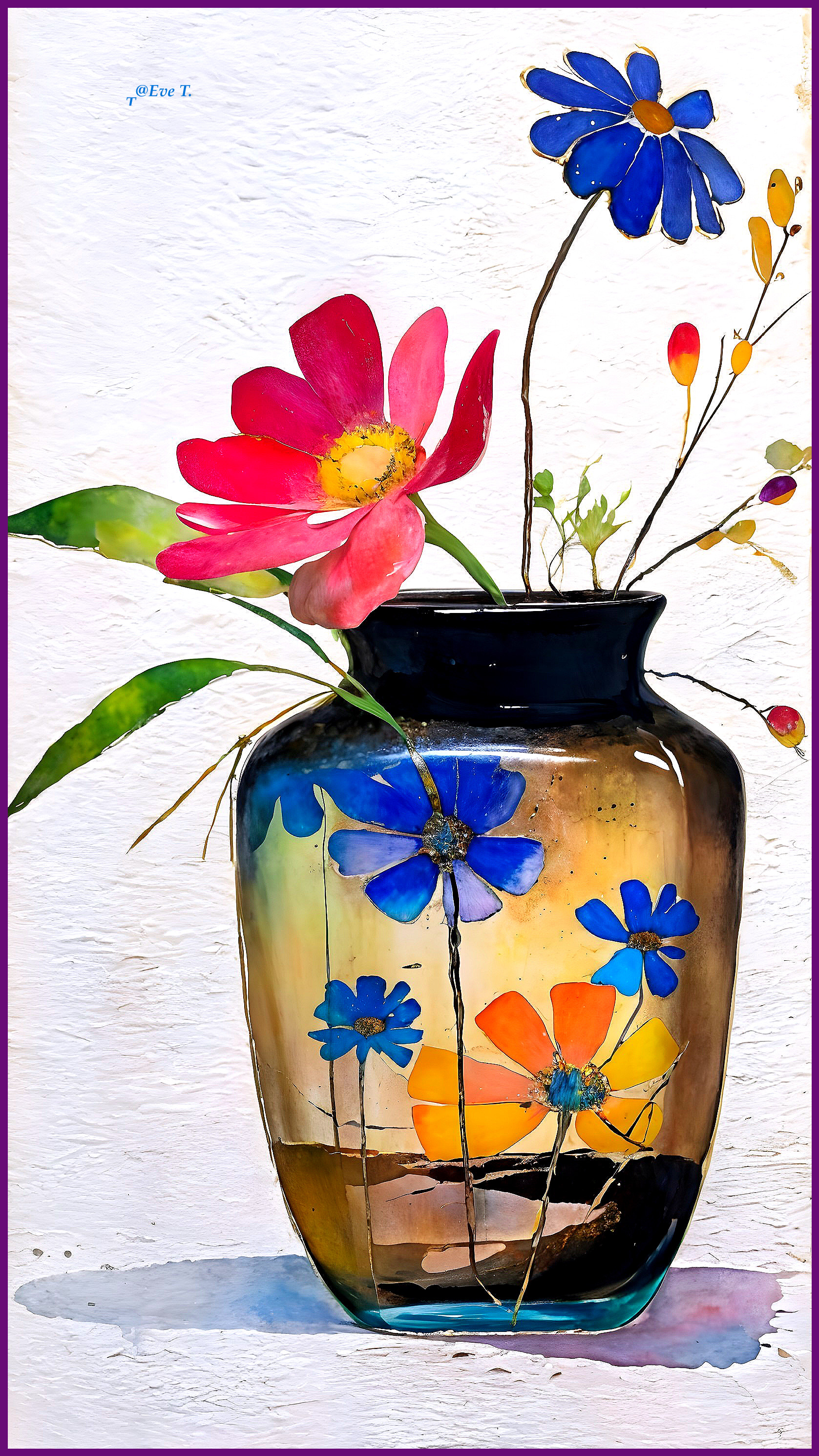Vibrant Watercolor Painting of Colorful Bouquet in Vase