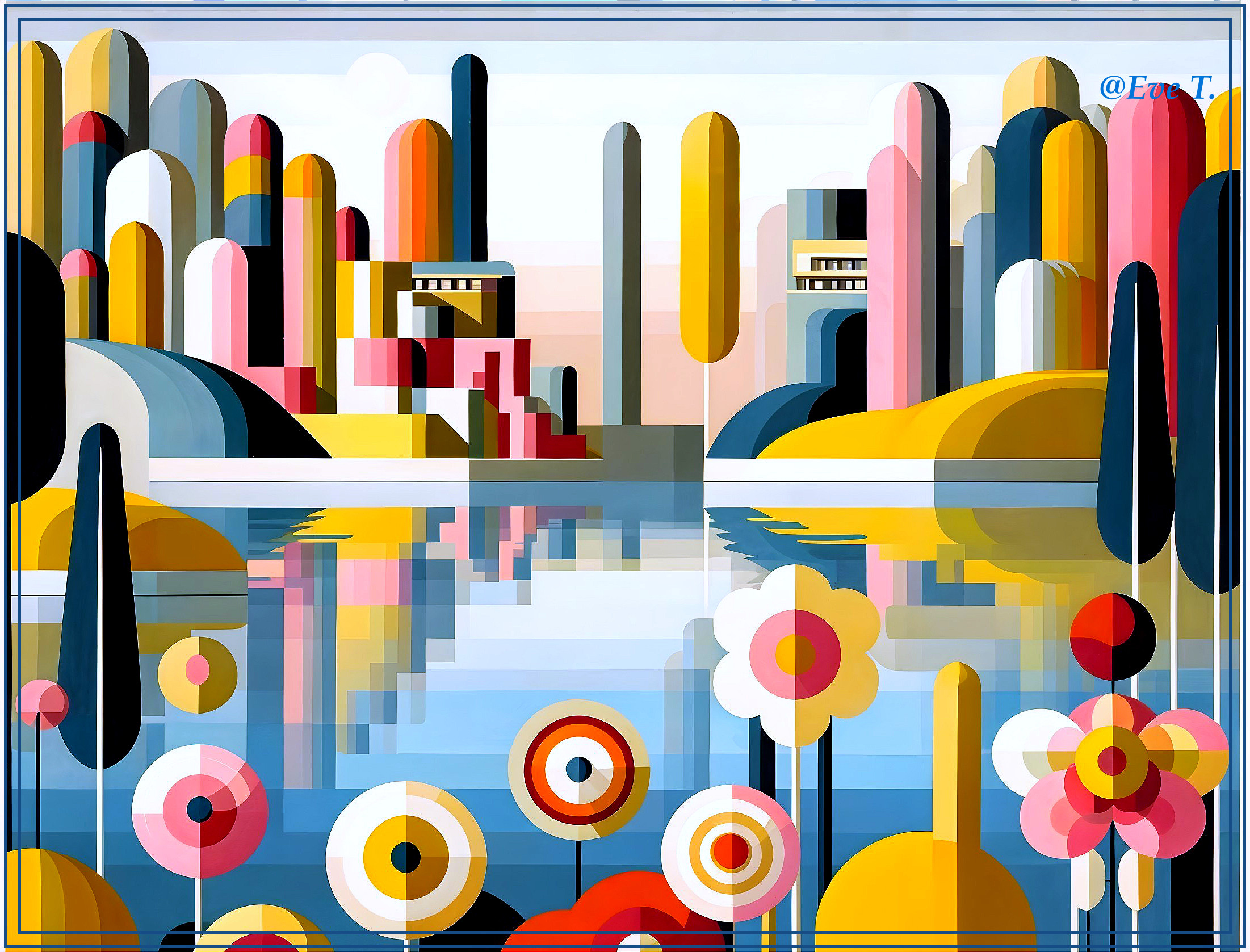 Vibrant Abstract Landscape with Geometric Shapes