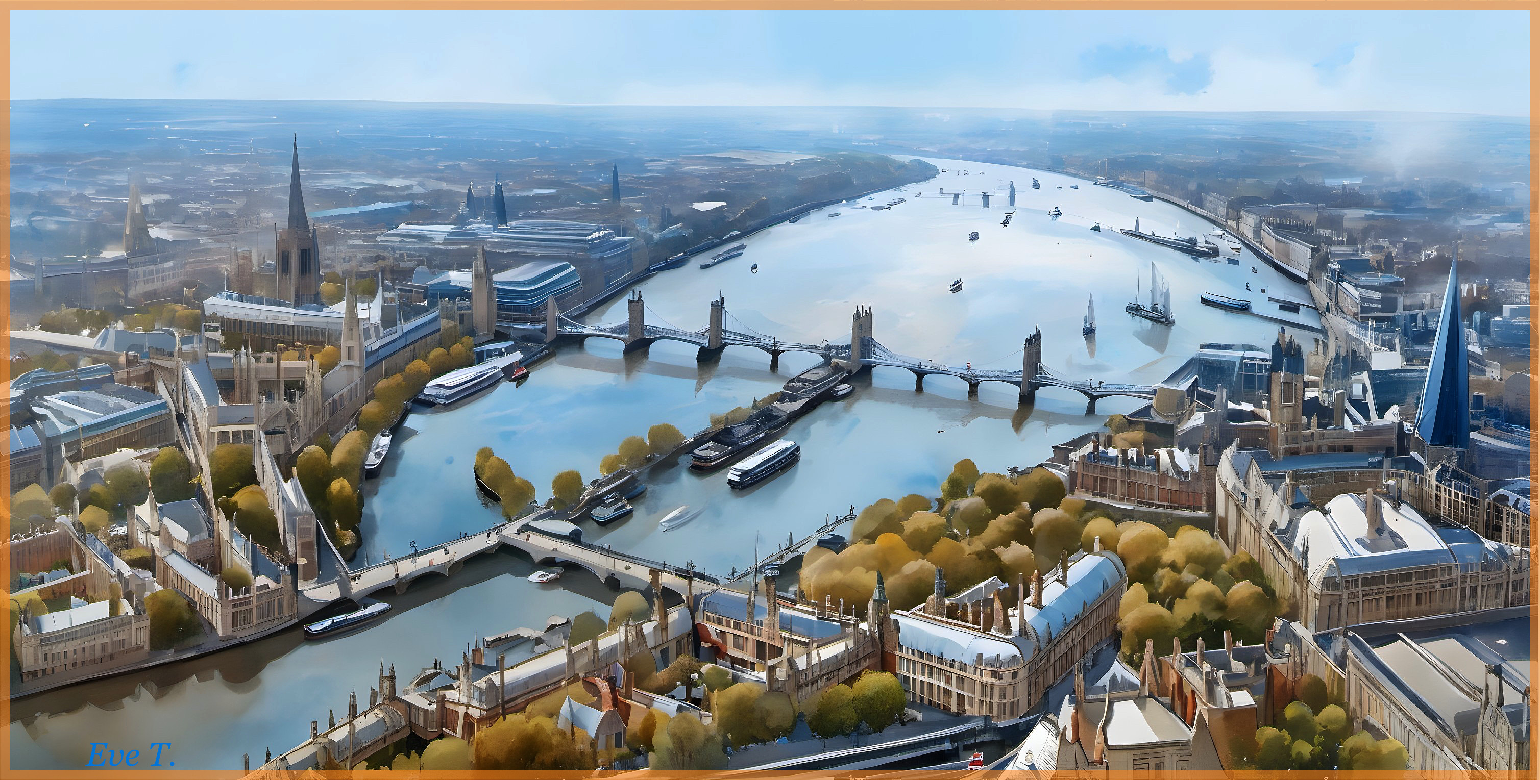 Panoramic Cityscape of London with River Thames