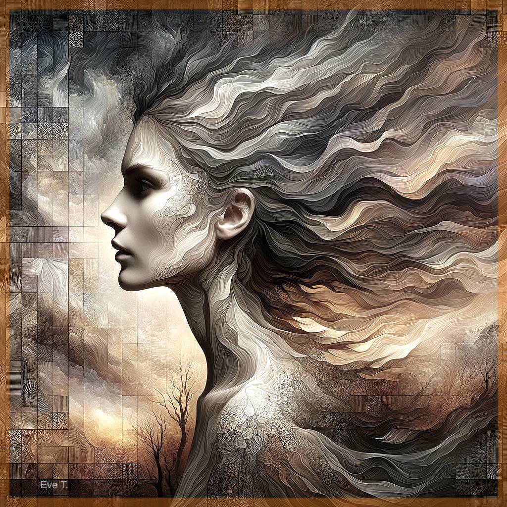 Profile of a Woman with Abstract Hair Patterns