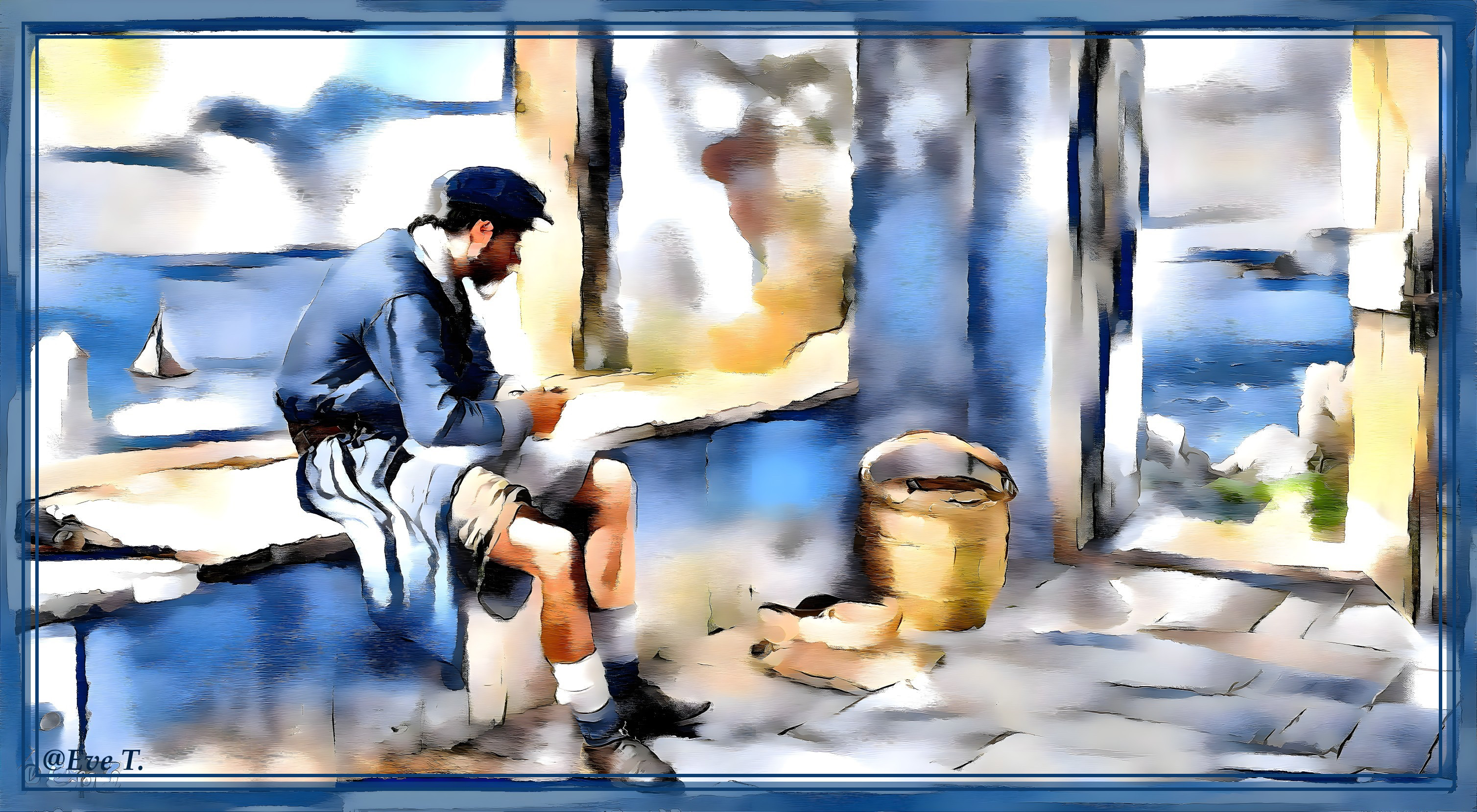 Young man in contemplation by sunlit window