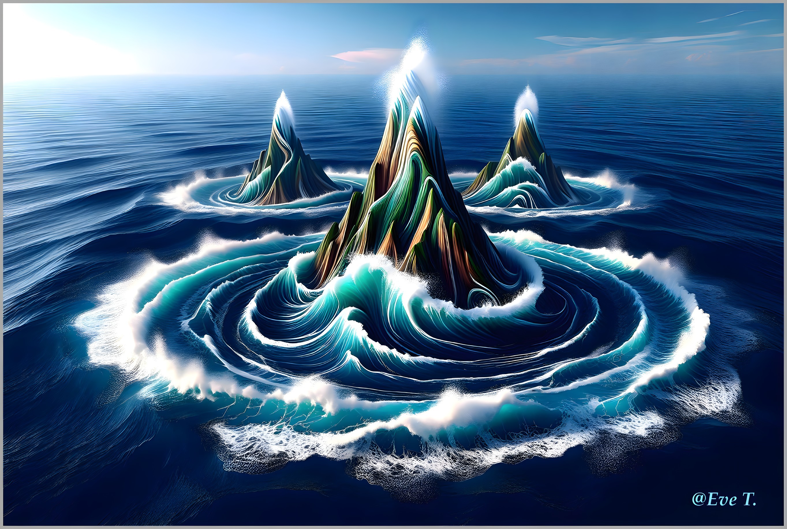 Majestic Peaks and Vibrant Ocean Seascape Description