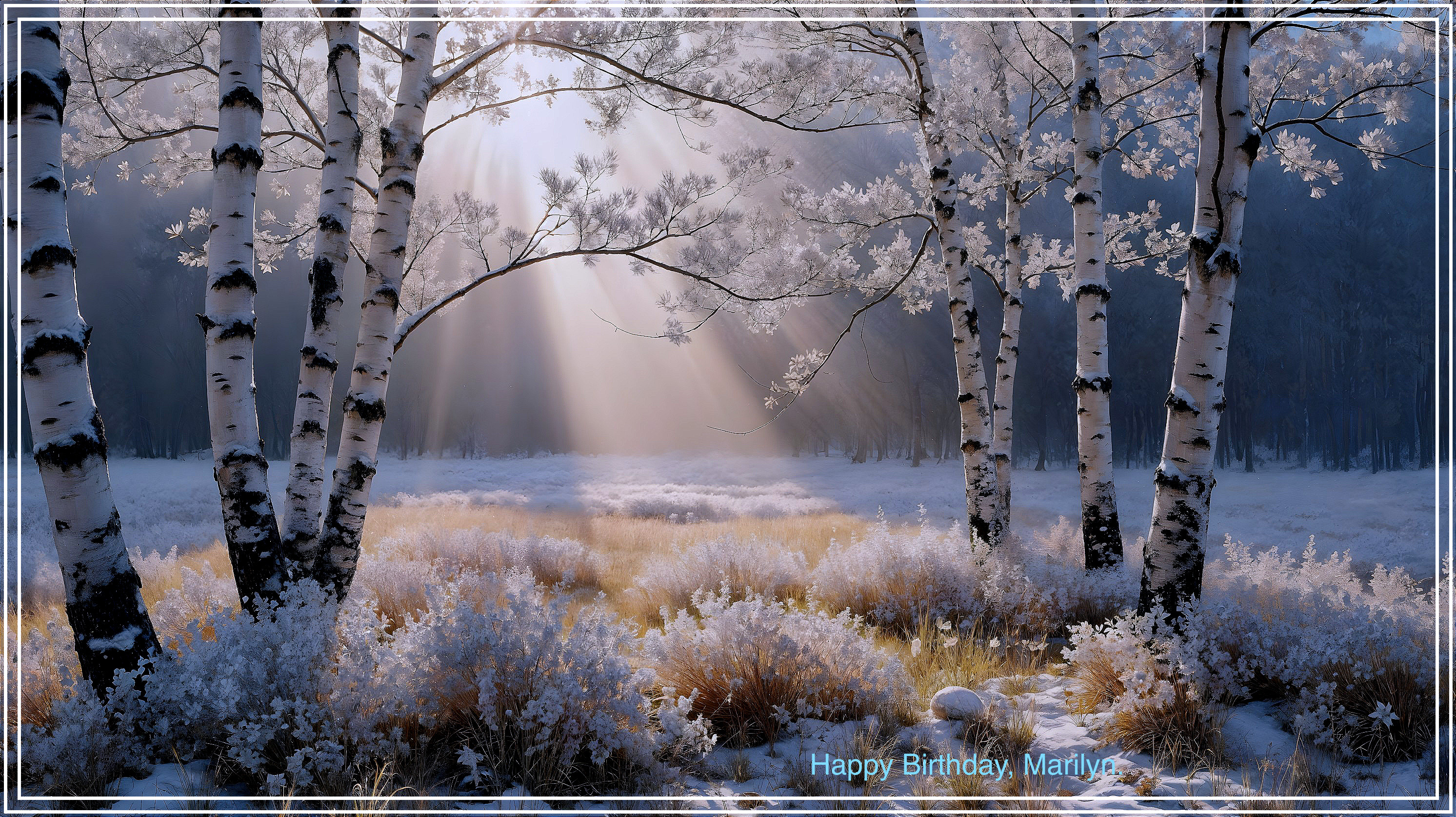 Serene Winter Scene with Frosted Birch Trees