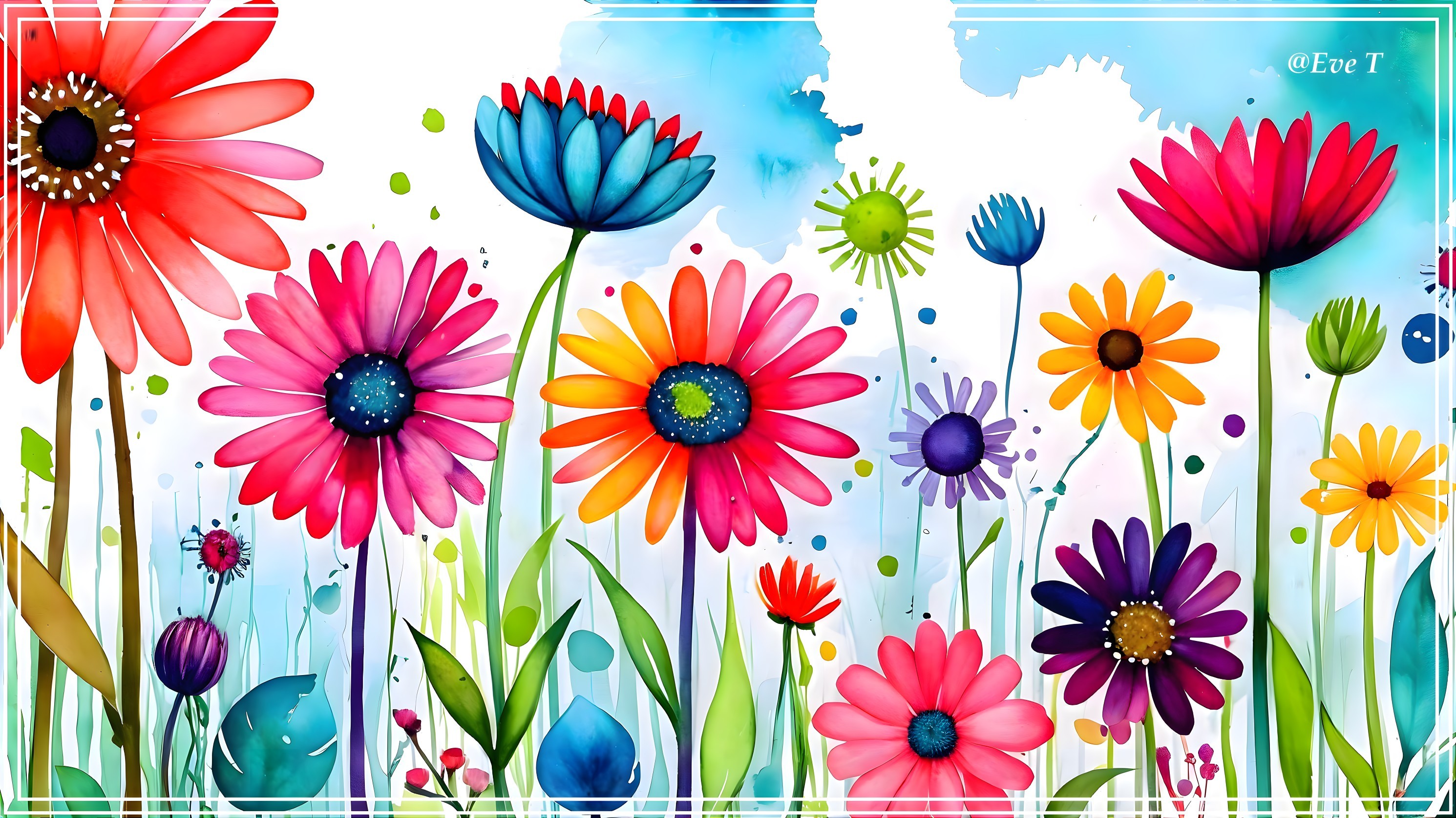 Vibrant Watercolor Garden Illustration with Flowers