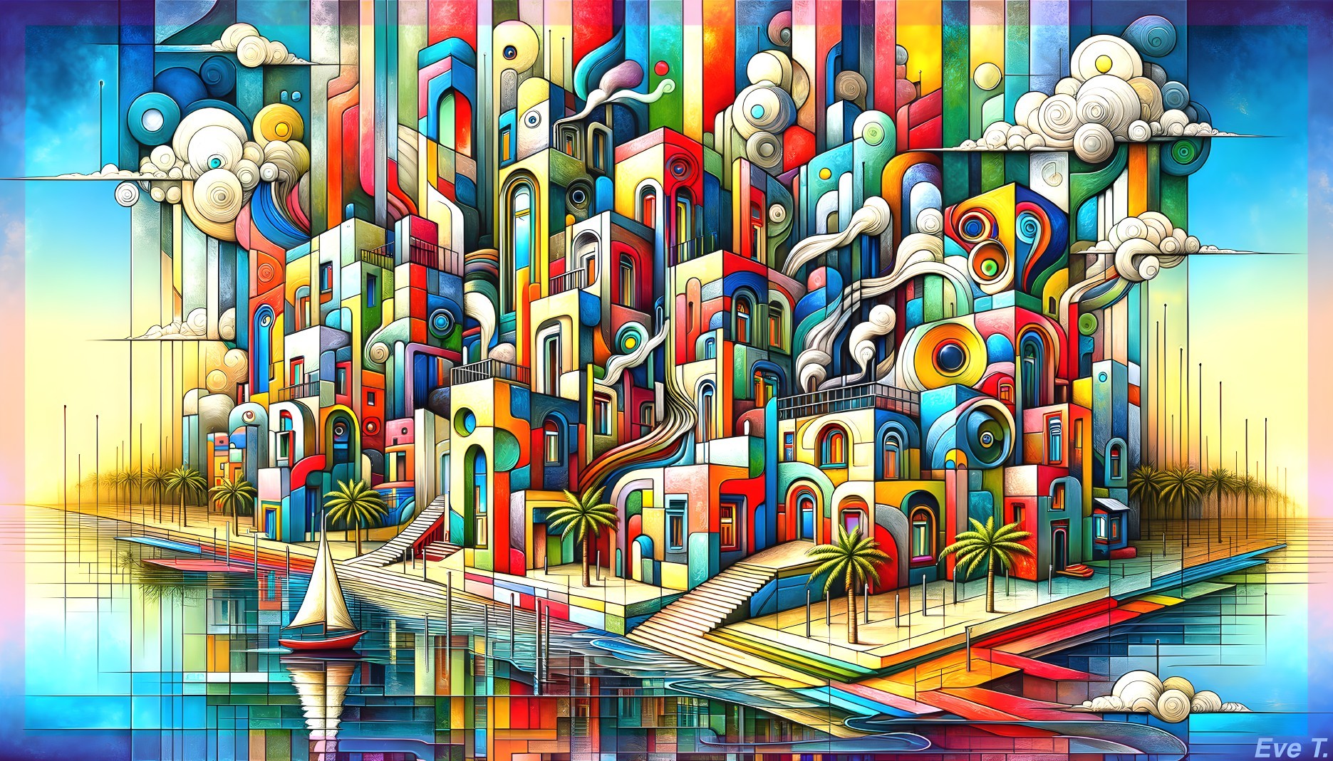 Vibrant Abstract Cityscape with Colorful Geometry