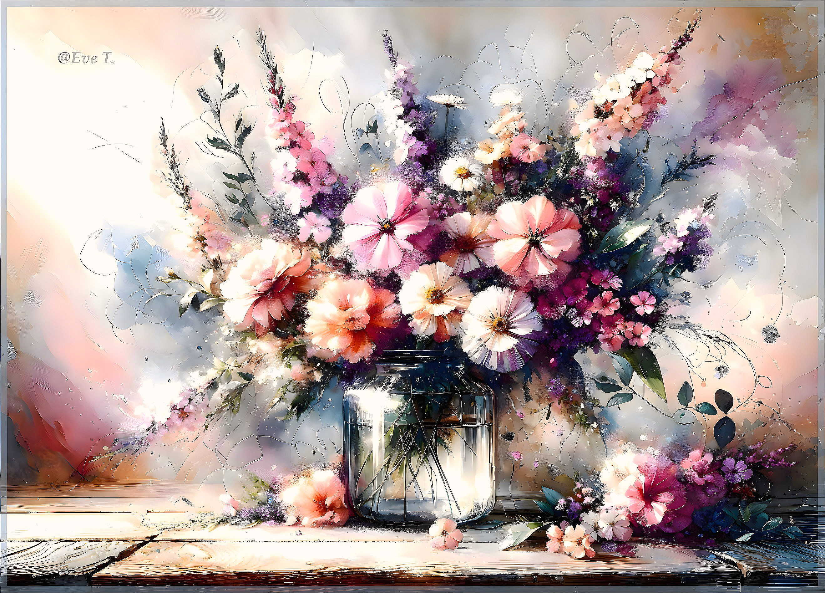 Vibrant Flower Bouquet in Clear Glass Jar Arrangement