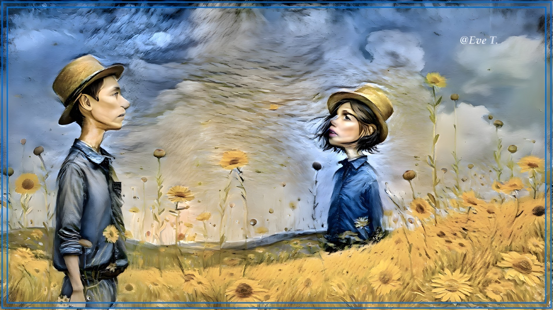 Surreal Landscape with Figures and Sunflowers