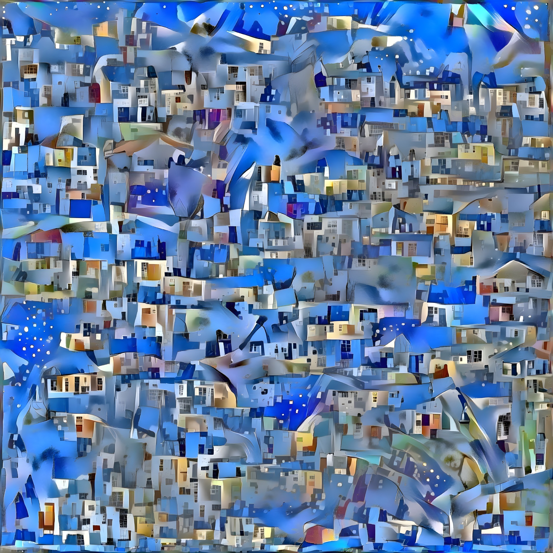 Vibrant Collage of Blue Urban Buildings and Textures