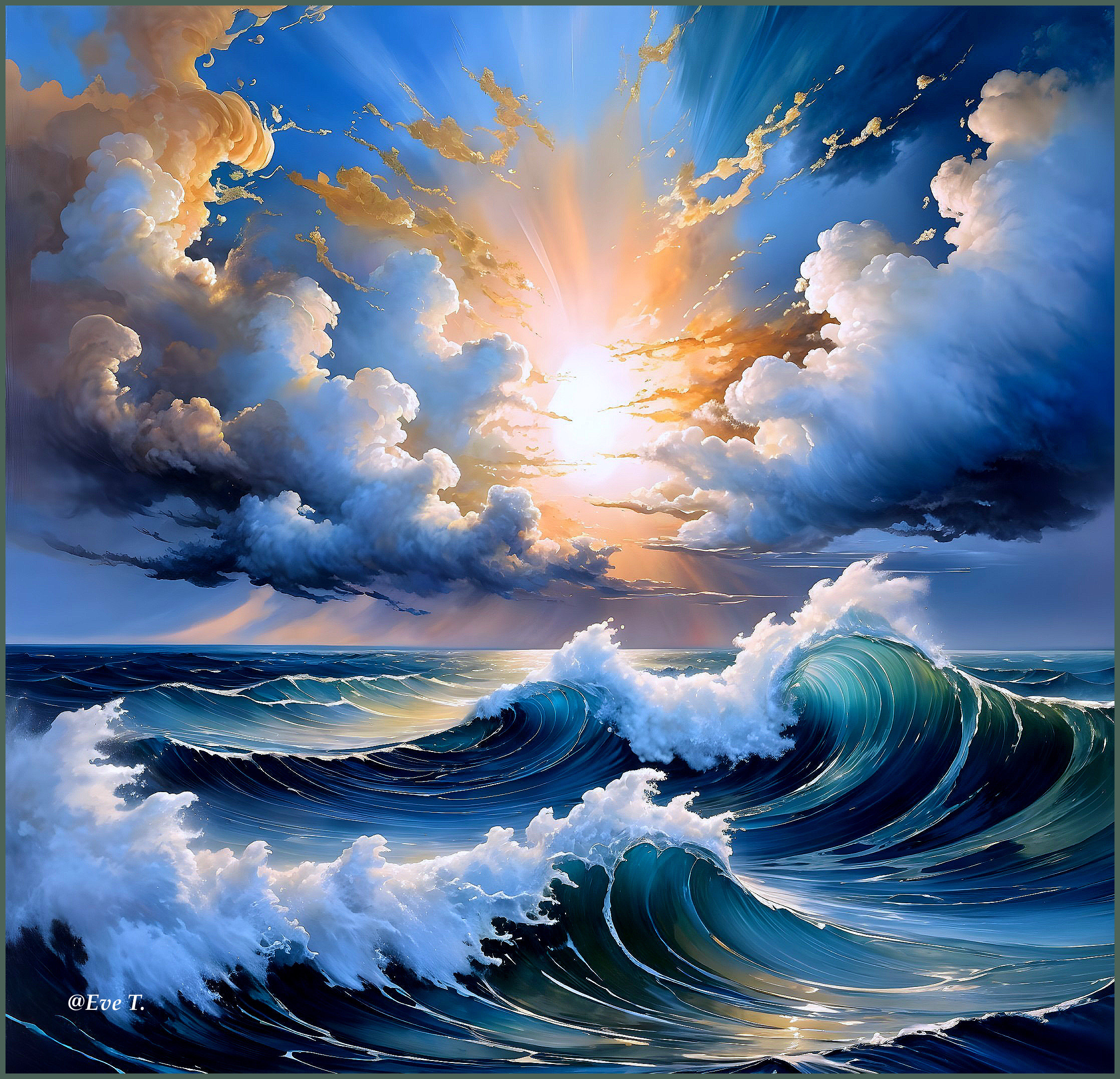 Vibrant Seascape with Waves and Dramatic Sky Colors
