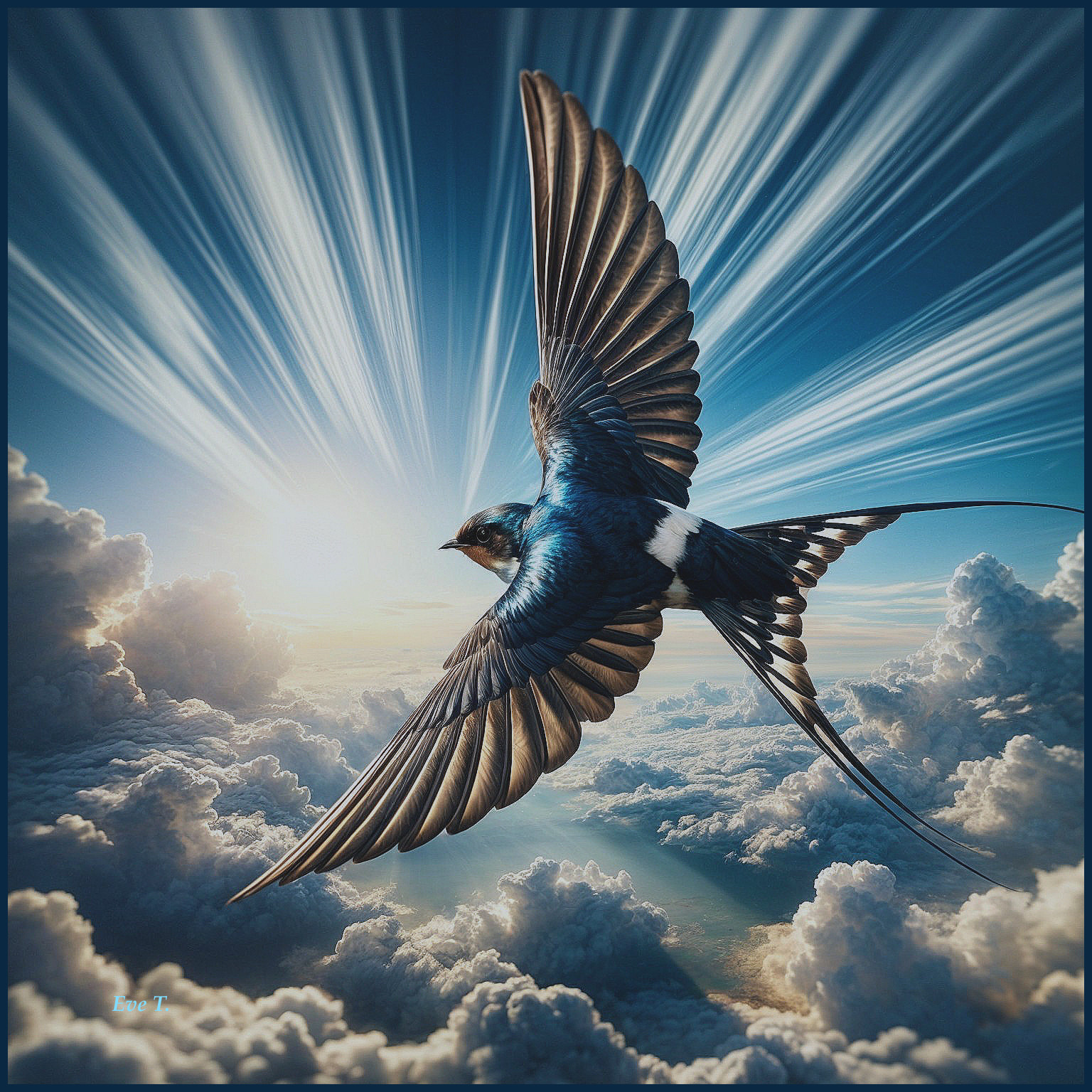 Majestic Bird in Dramatic Sky with Vibrant Sunlight